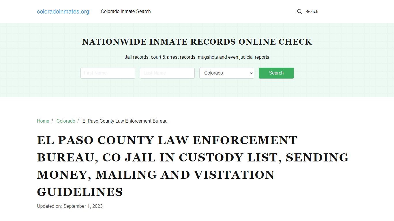 El Paso County Law Enforcement Bureau, CO: Incarcerated Inmate Search ...